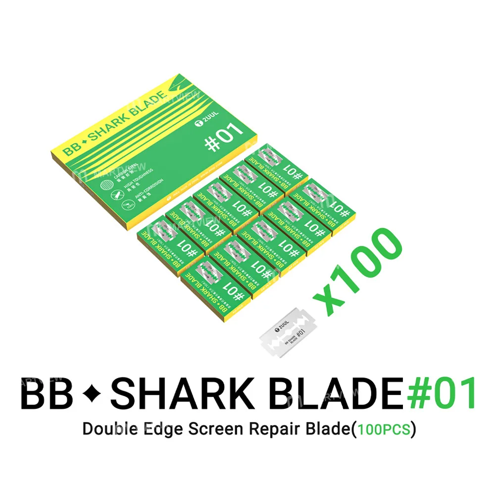 2uul BB01 Shark NO.01 Yüksek Dayanıklılıkta Çift Kenarlı Ekran Tamir Bıçakları – 100 Adet