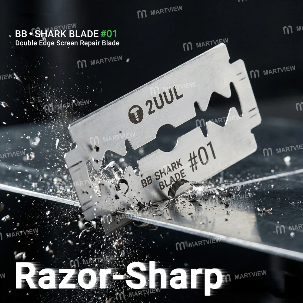 2uul BB01 Shark NO.01 Yüksek Dayanıklılıkta Çift Kenarlı Ekran Tamir Bıçakları – 100 Adet