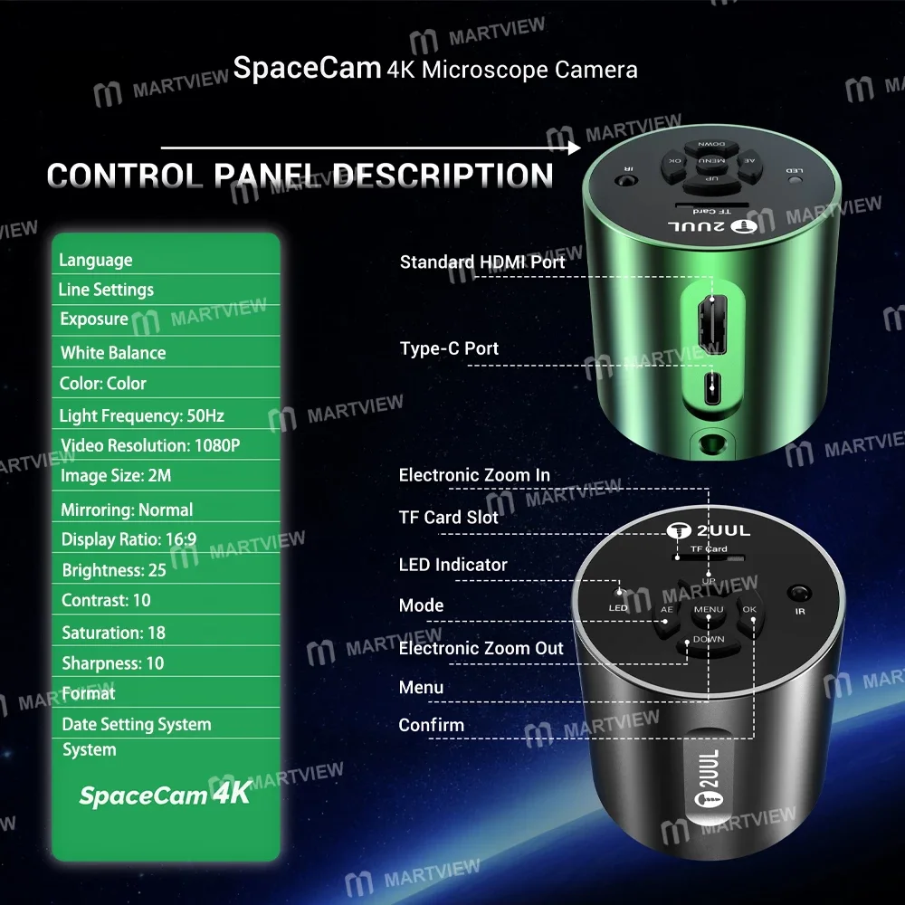 2uul MS01 SpaceCam 829W-Pixel Endüstriyel Elektronik 4K Mikroskop Kamerası