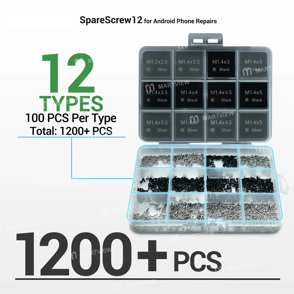 2uul SC12 SpareScrew12 Phillips Vida Seti (Çoğu Android Telefon Tamiri İçin) (1200 Adet / Paket)