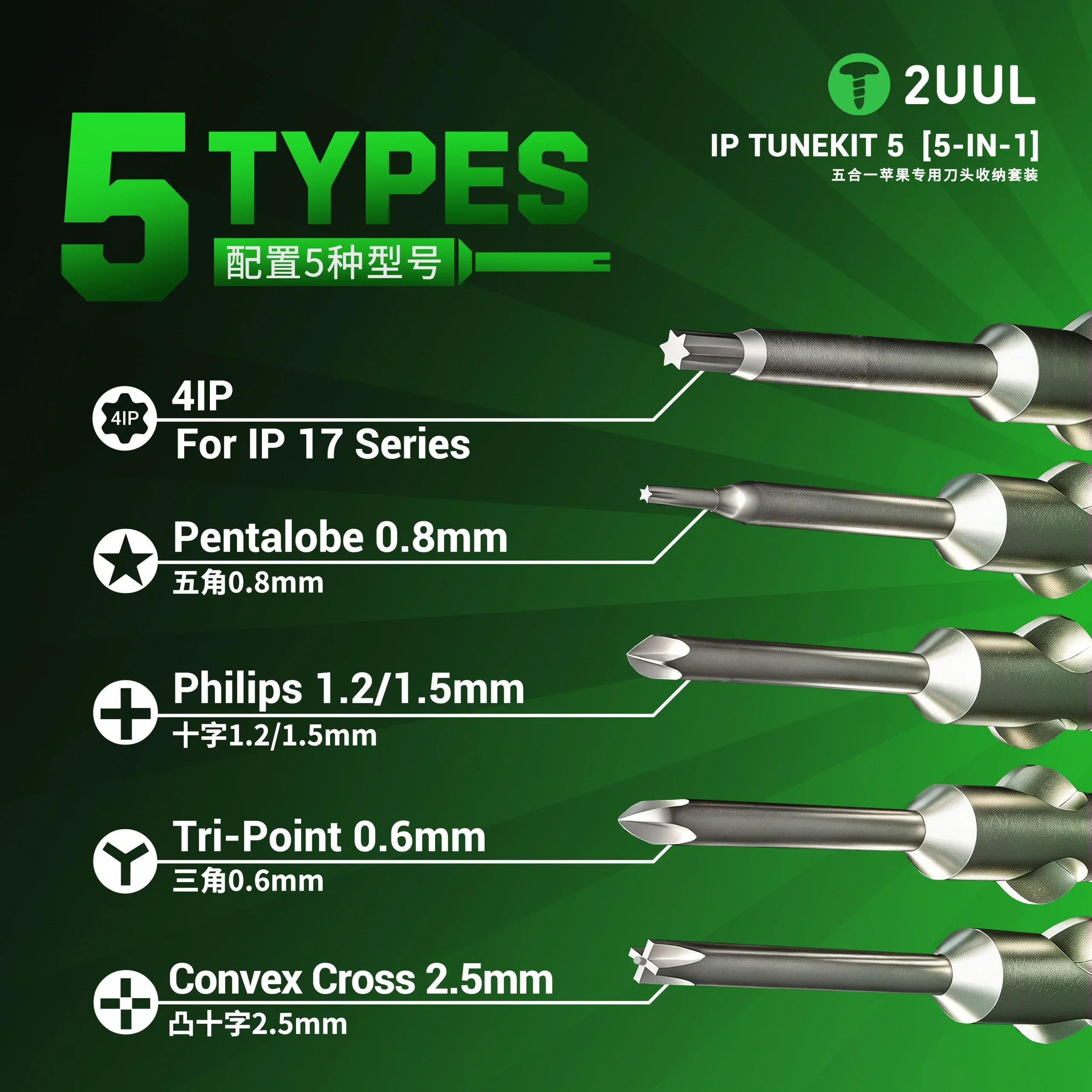 2UUL SD25 IP Tunekit5 5’i 1 arada Tornavida Uç Seti