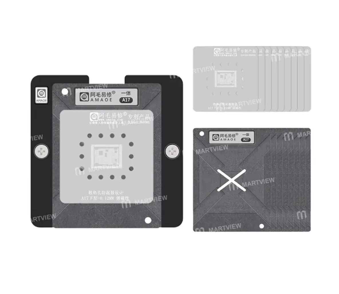Amaoe 0.12mm Apple CPU BGA Reballing Şablon Platform Seti iPhone X-16PM / Apple A11-A18Pro CPU – Yarım Oyma Sürümü