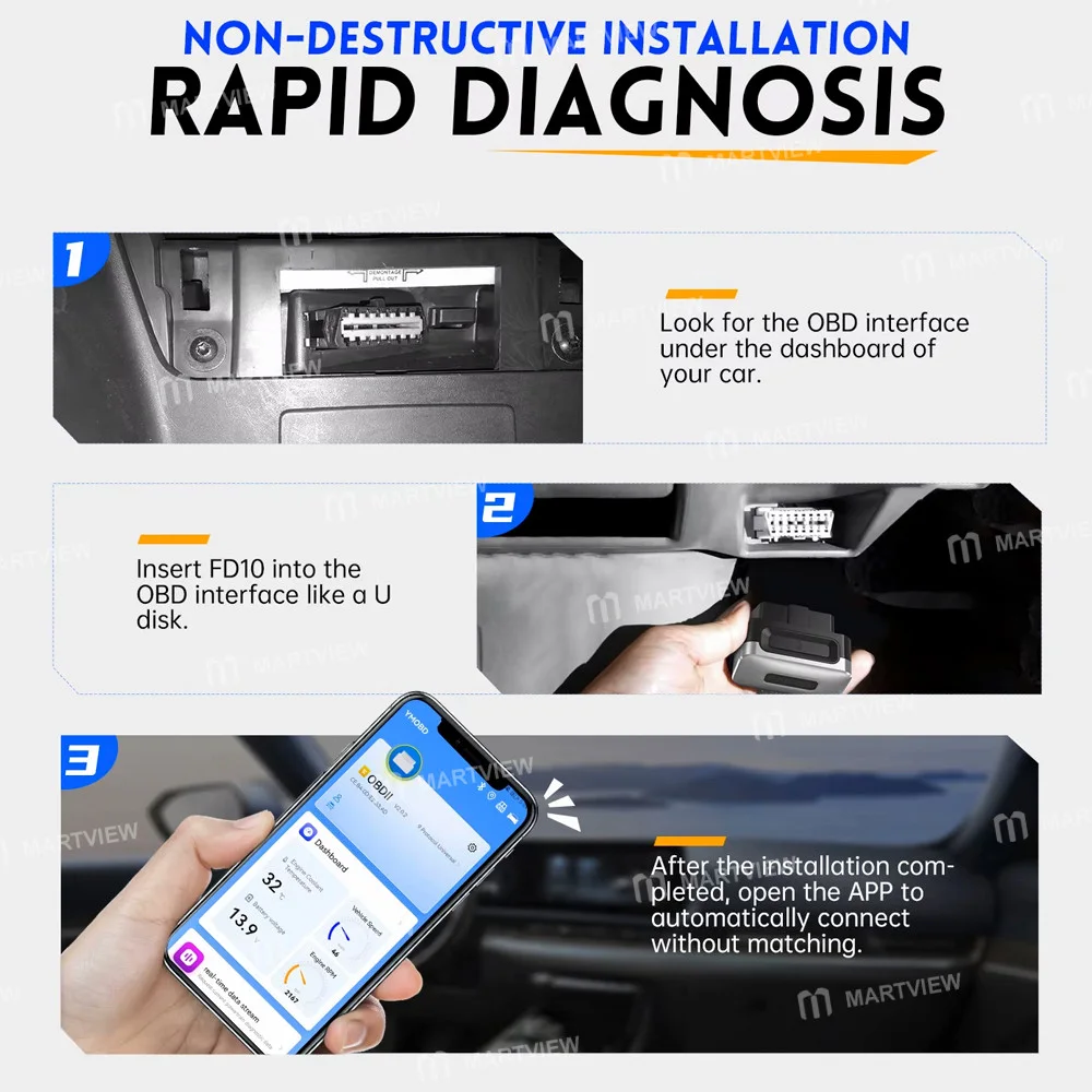 Fnirsi FD10 Bluetooth 5.1 Araç OBD2 Tarayıcı Hata Silme OBD Teşhis Aracı iOS / Android Desteği