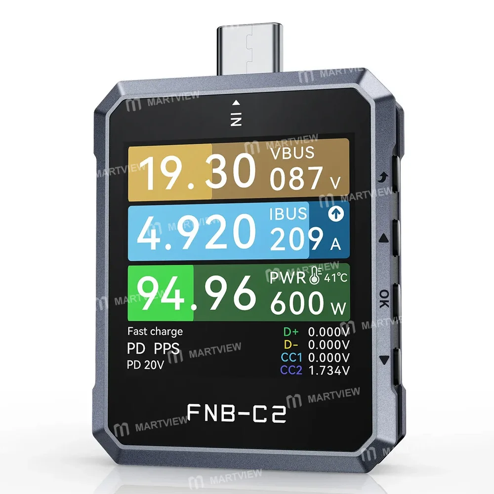 Fnirsi FNB-C2 20-bit Yüksek Hassasiyetli ADC 4-50V USB PD 3.1 Type-C Hızlı Şarj Test Cihazı E-Marker Testini Destekler