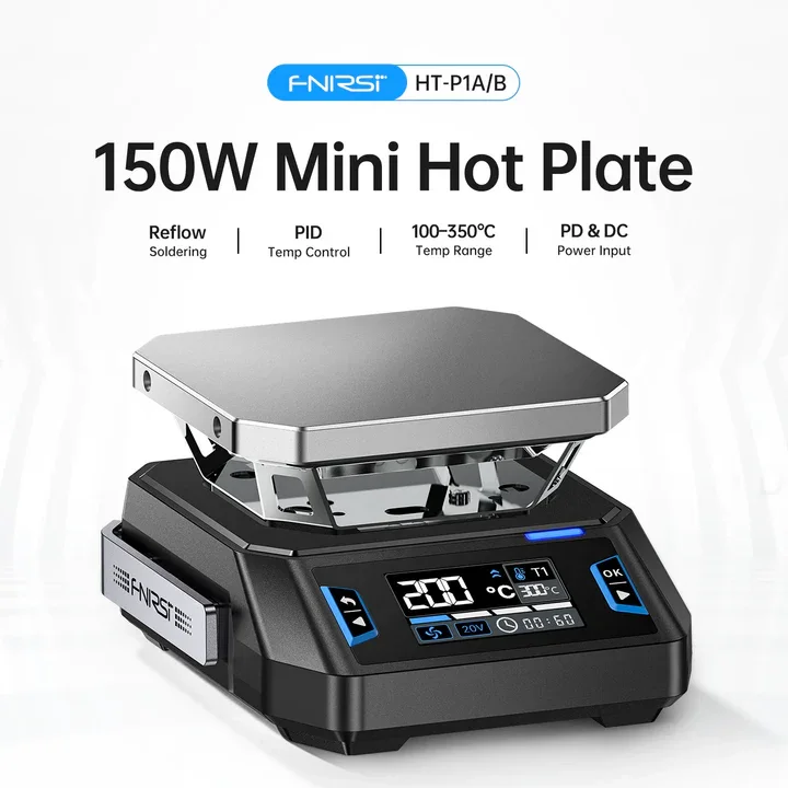 FNIRSI® HT-P1B Mini Isıtma Plakası Çift Modlu Lehimleme ve Isıtma İstasyonu, 150W 100–350°C, DC/USB-C PD