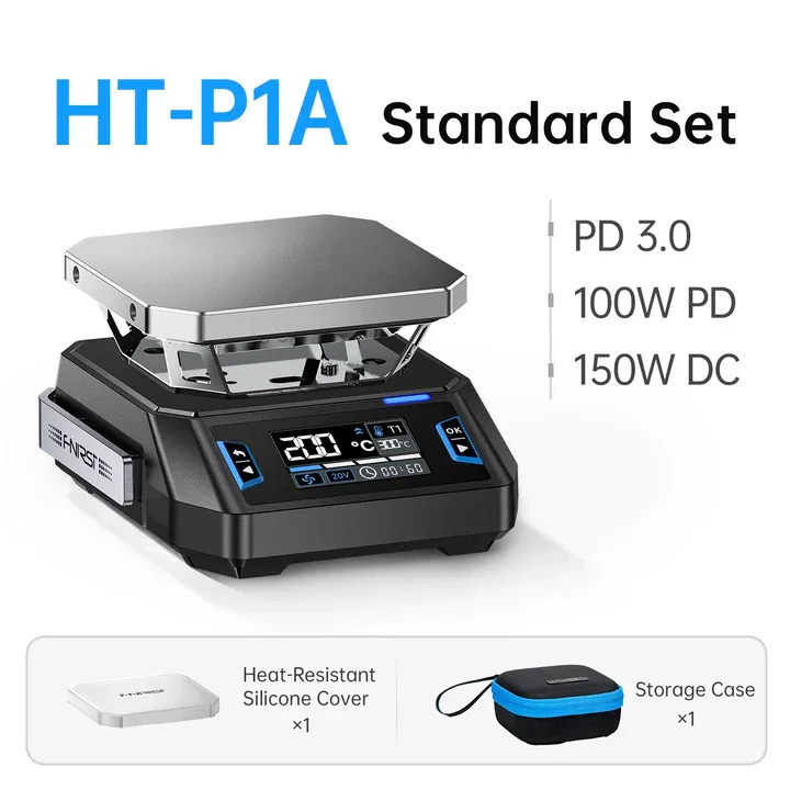 FNIRSI® HT-P1B Mini Isıtma Plakası Çift Modlu Lehimleme ve Isıtma İstasyonu, 150W 100–350°C, DC/USB-C PD