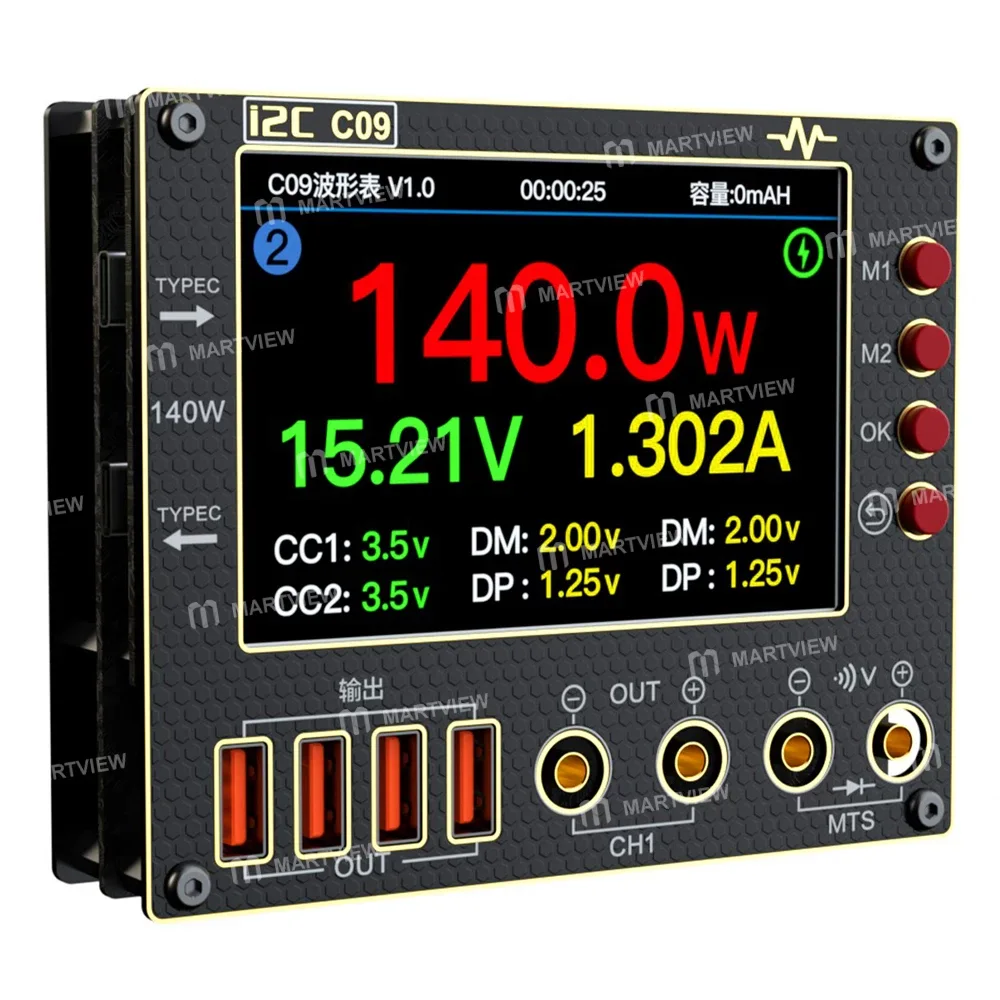 i2C C09 Dijital Dalga Formu Ampermetresi, Şarj Algılama / Voltaj Ölçümü Özelliğiyle