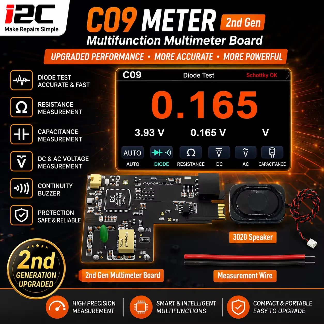 I2C C09 V3.02 Dalga Formu Akım Ölçer LCD Hassas Multimetre Cep Telefonu Gerilim Çift Kanallı Onarım Aracı Algılama