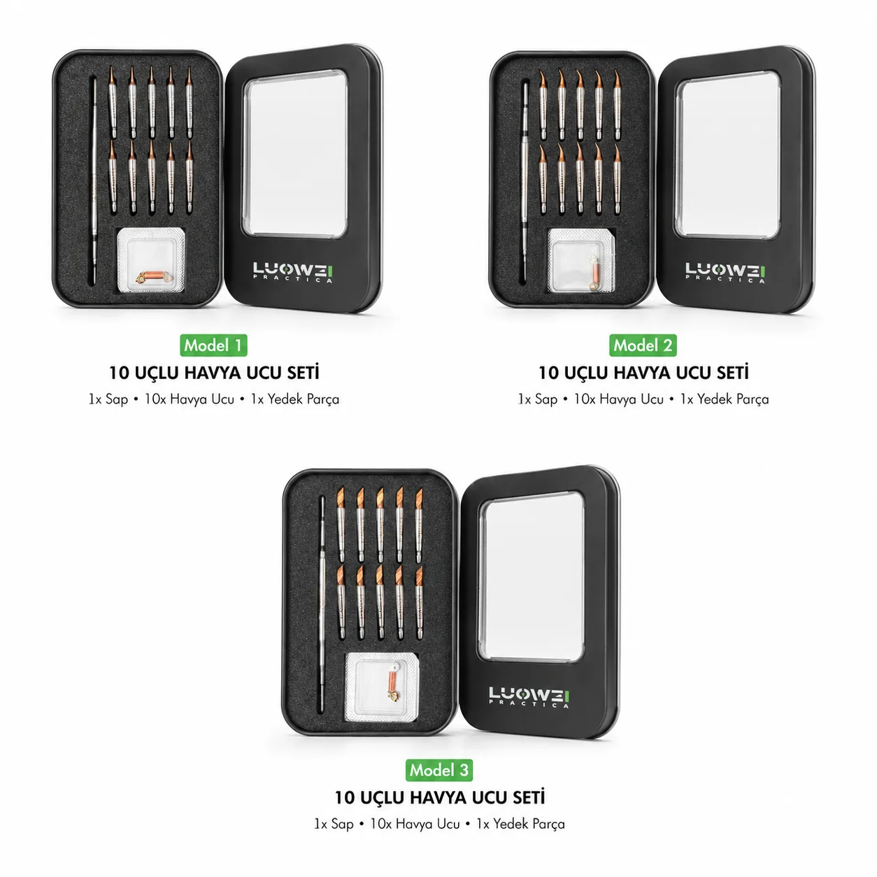 LUOWEİ C210 HAVYA UCU SET ULTRA İNCE DÜZ SİVRİ, YAMUK SİVRİ, KESİK BALTA ( 10’LU PAKET HALİNDE TOPLAM 30 UÇ 3 SAP )