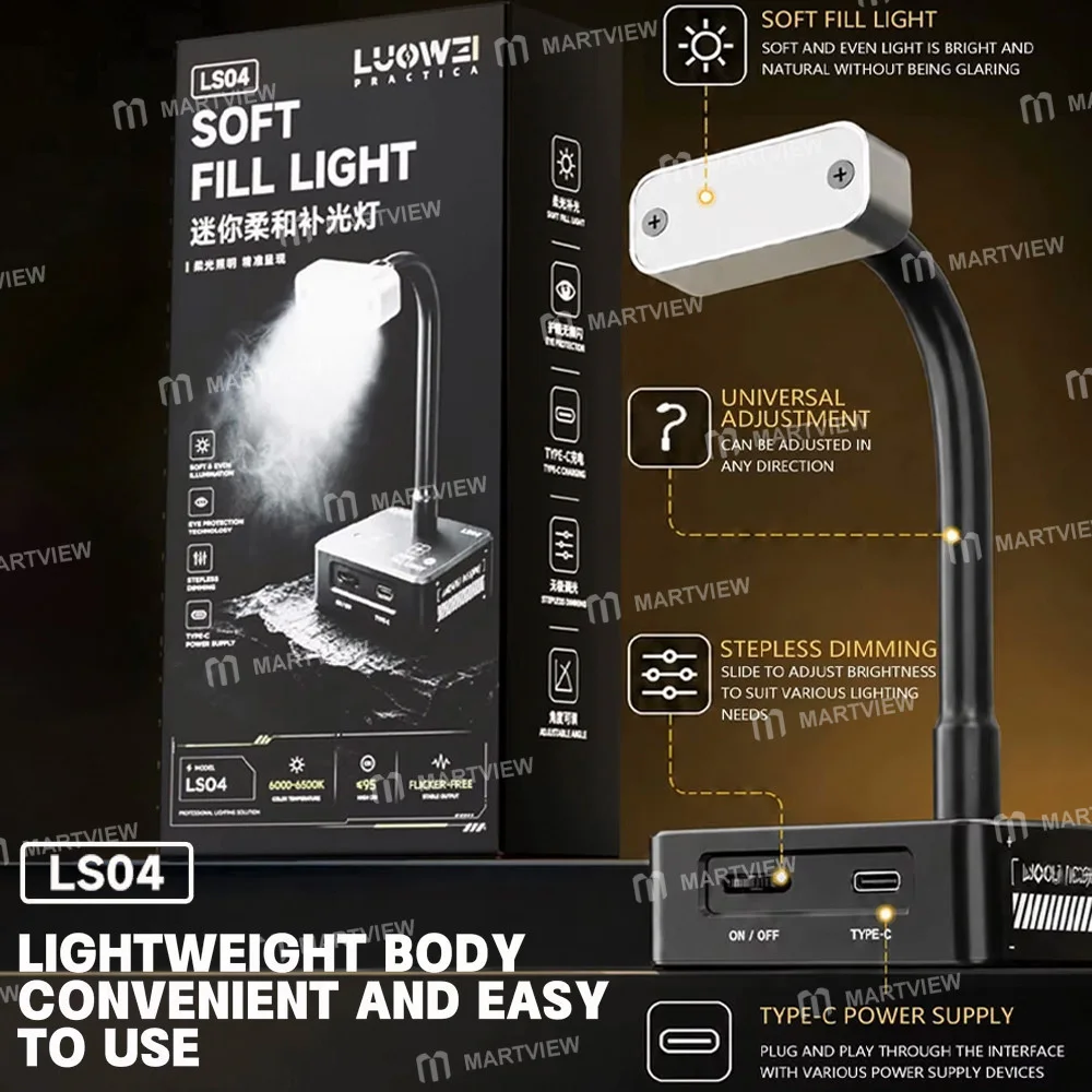 Luowei LW-LS04 Kademesiz Ayarlı 6500K Süper Parlak Aydınlatma Mini Göz Koruma Yumuşak Dolgu Işığı