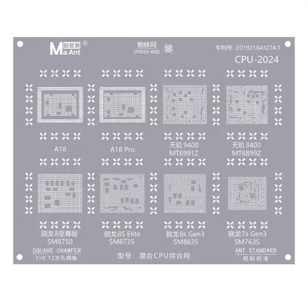 MaAnt 2024 Yıllık CPU Serisi BGA Yeniden Toplama Şablonu A18 A18Pro MT6991Z MT6899Z SM7635 SM8635 SM8735 SM8750 için