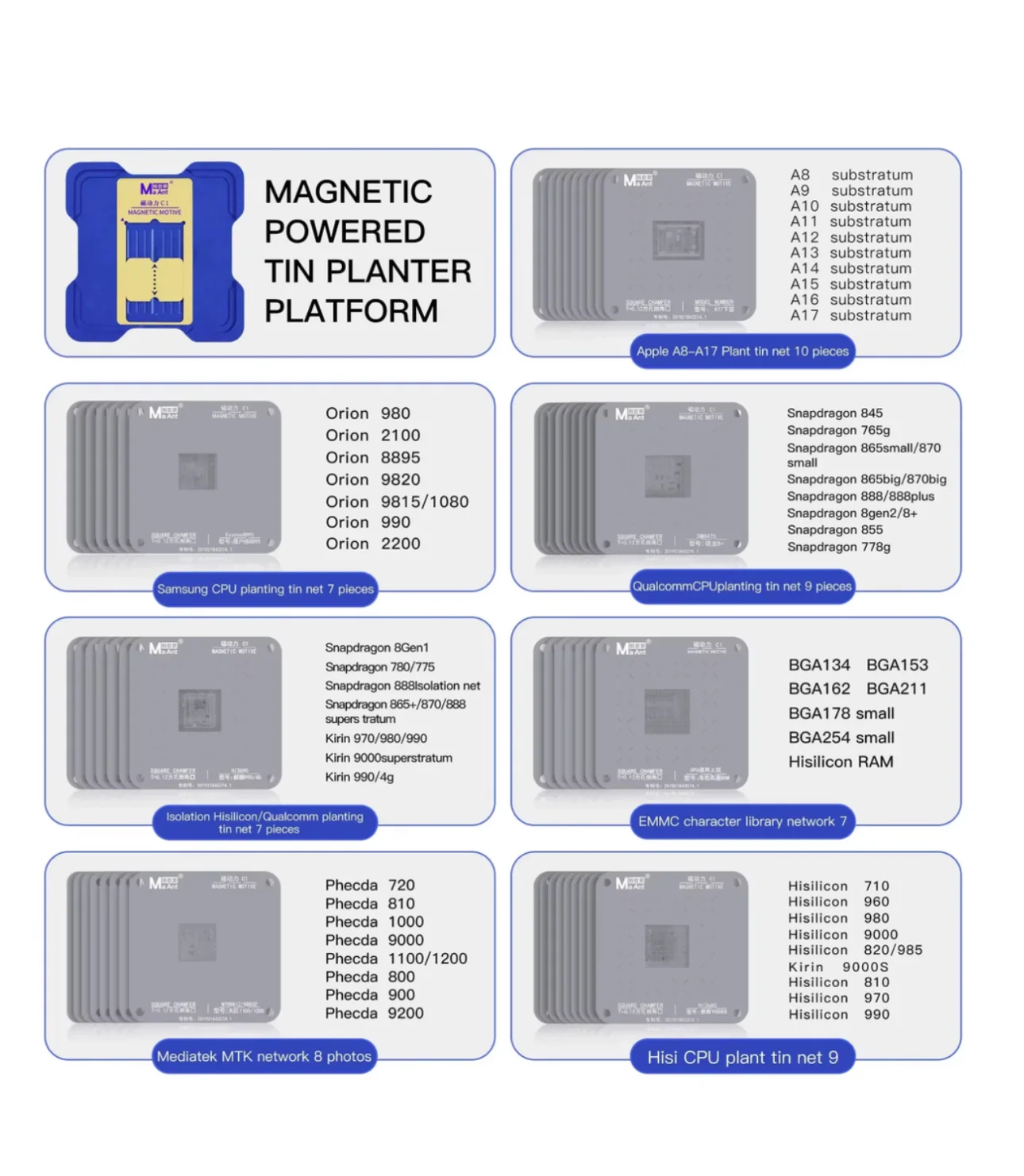 MaAnt C1 BGA Reballing Stencil iPhone A8-A17 Anakart MTK EMMC Qualcomm HUAWEI CPU