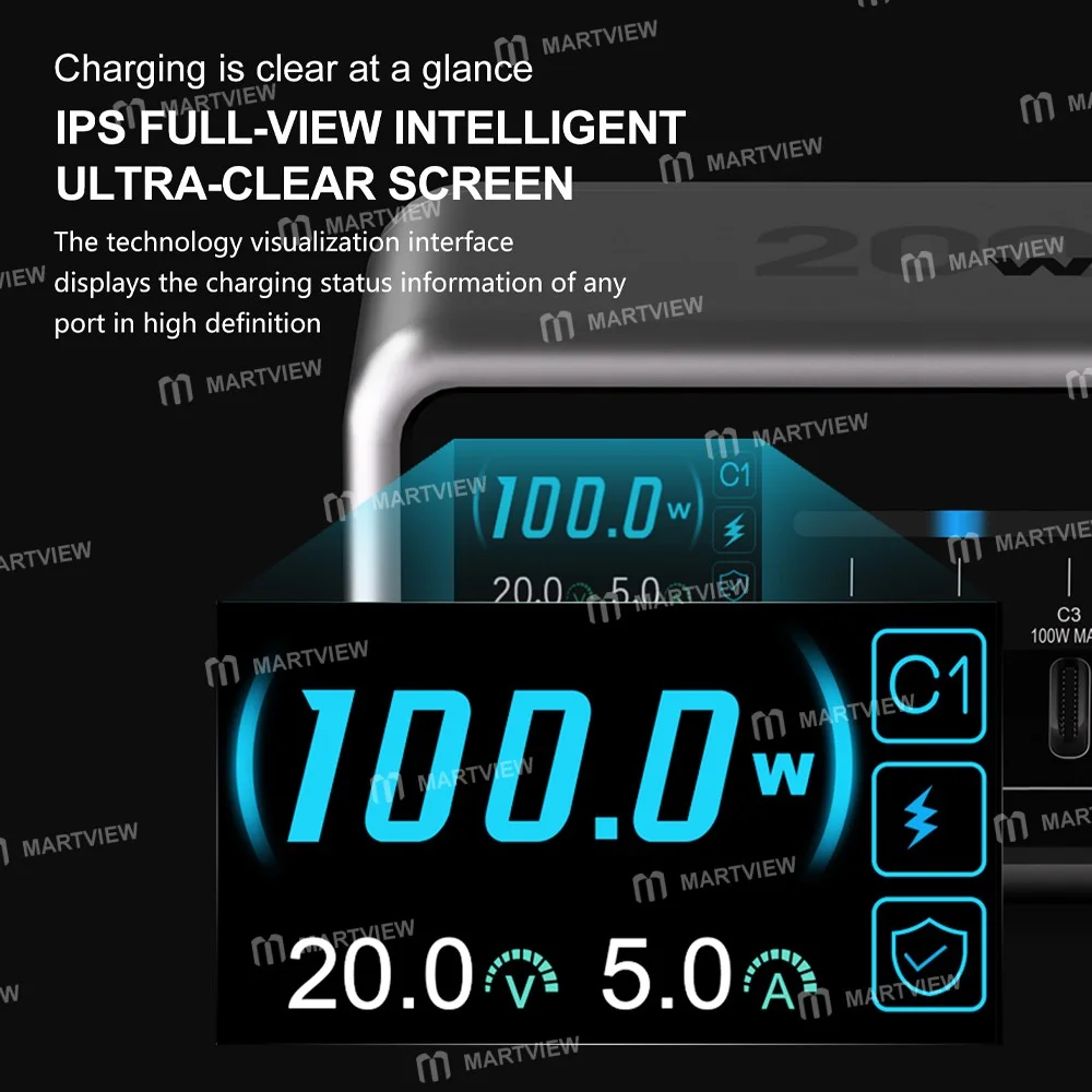 MaAnt MT-P200 200W Gan Nitrit Akıllı Dijital Ekranlı Çoklu Portlu Masaüstü Şarj İstasyonu