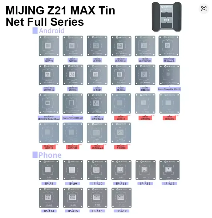 Mijing Z21 Max CPU Chip BGA Şablon Platform Seti iPhone A8-A18 Pro/Hisilicon/Qualcomm Snapdragon
