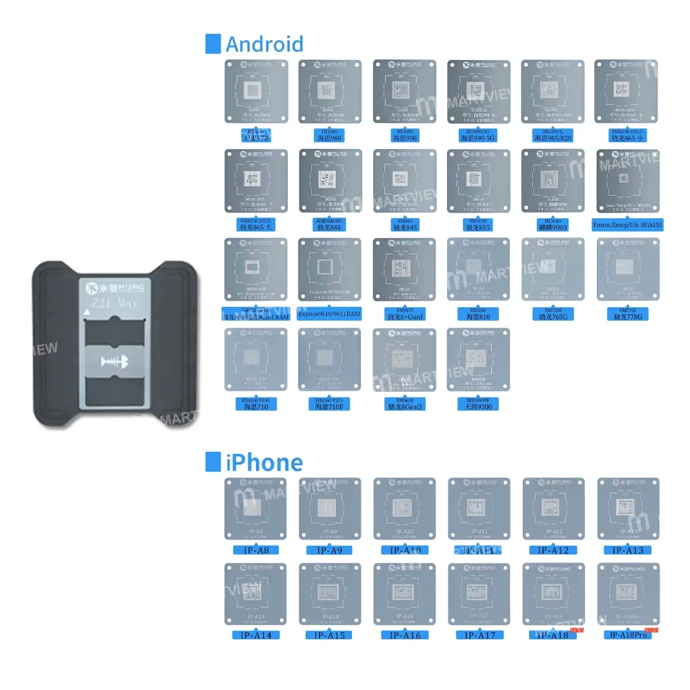 Mijing Z21 Max CPU Chip BGA Şablon Platform Seti iPhone A8-A18 Pro/Hisilicon/Qualcomm Snapdragon