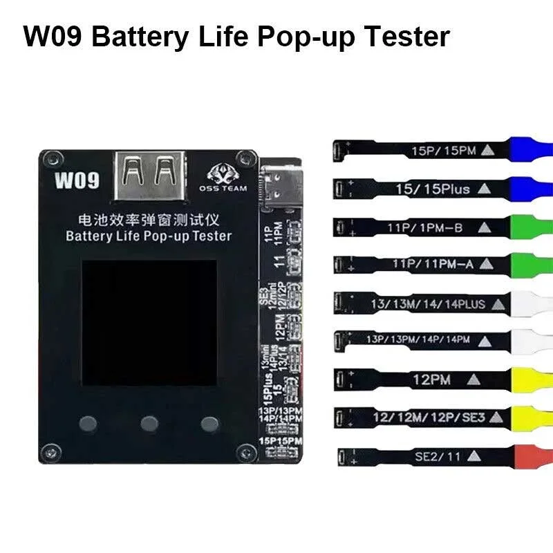OSS TEAM W09 Pro V3 İphone Batarya Sağlığı Cihazı (iPhone 11-15PM Destekler, Pil Verimliliğini Değiştirme, %100 Döngü Sağlığı Veri Aracı)