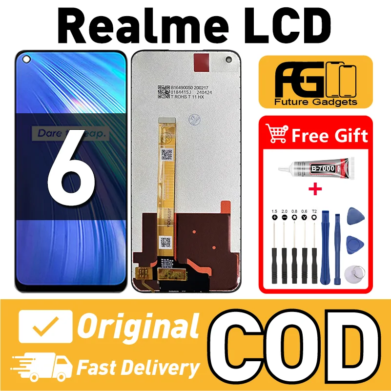 Realme 6 Ekran Dokunmatik Orijinal Çıtasız Ürün (Çerçevesiz)