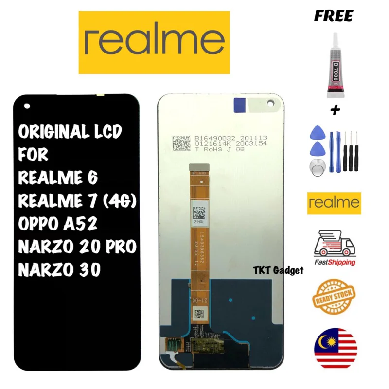 Realme 7 4G Ekran Dokunmatik Orijinal Çıtasız Ürün (Çerçevesiz)