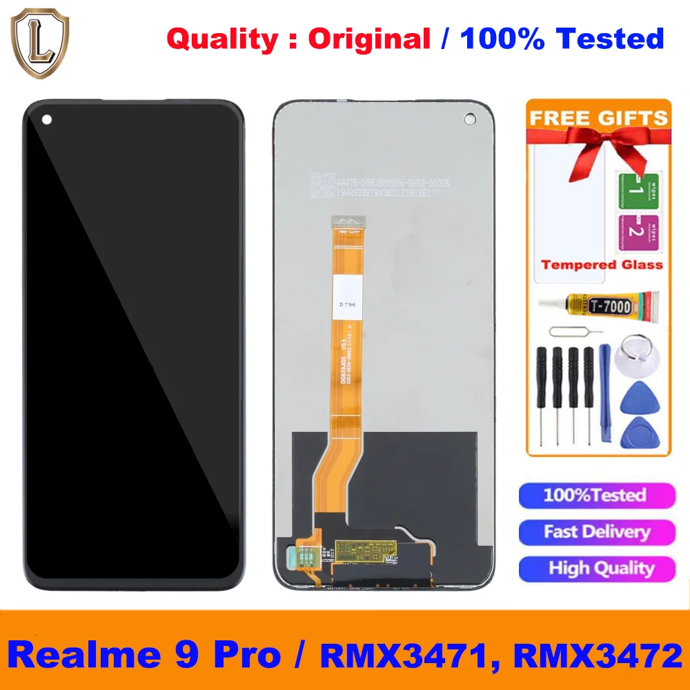 Realme 9 Pro 5G Çıtalı Ekran Dokunmatik Siyah Orijinal