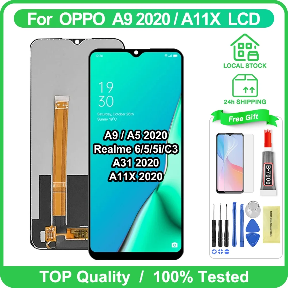 Realme A5 2020 Çıtalı Ekran Dokunmatik Siyah Orijinal
