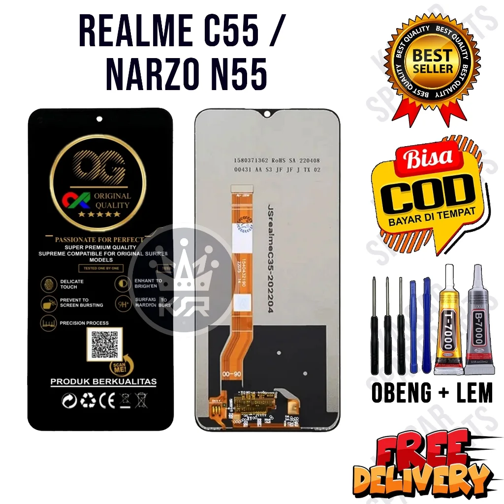 Realme Narzo N55 Ekran Dokunmatik Orijinal Çıtasız Ürün (Çerçevesiz)