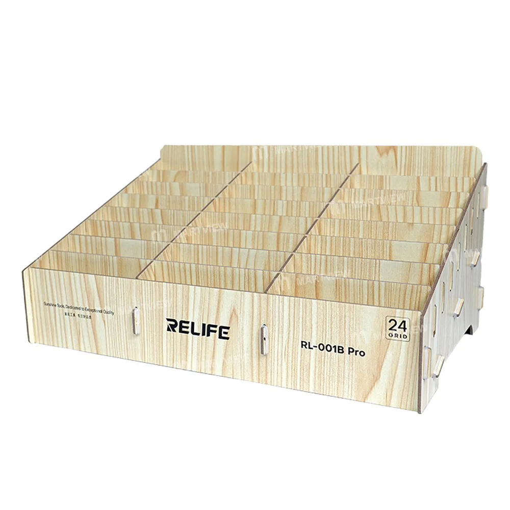 Relife RL-001B Pro 24 Bölmeli Ahşap Dayanıklı Çok Fonksiyonlu Cep Telefonu Saklama ve Yönetim Kutusu