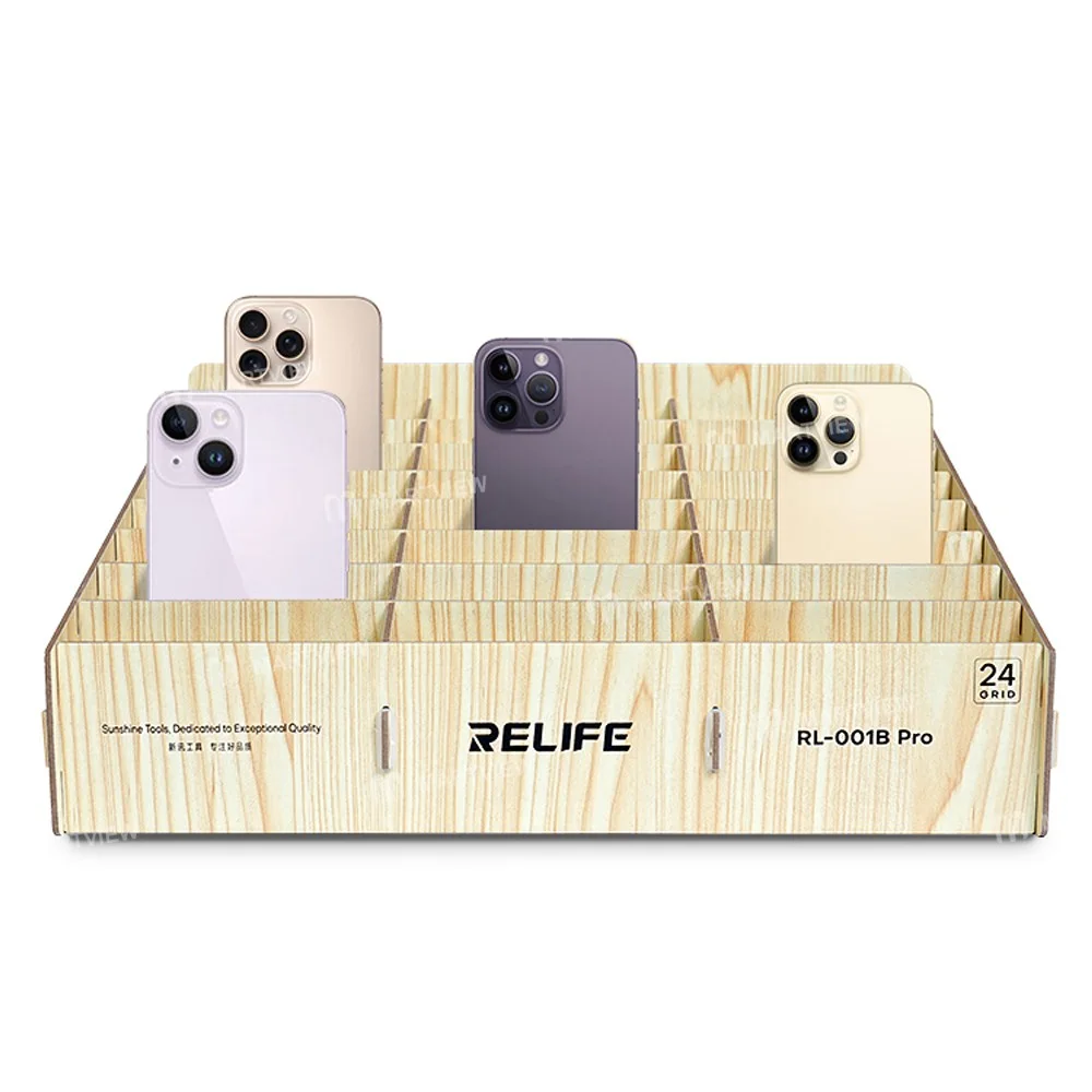 Relife RL-001B Pro 24 Bölmeli Ahşap Dayanıklı Çok Fonksiyonlu Cep Telefonu Saklama ve Yönetim Kutusu