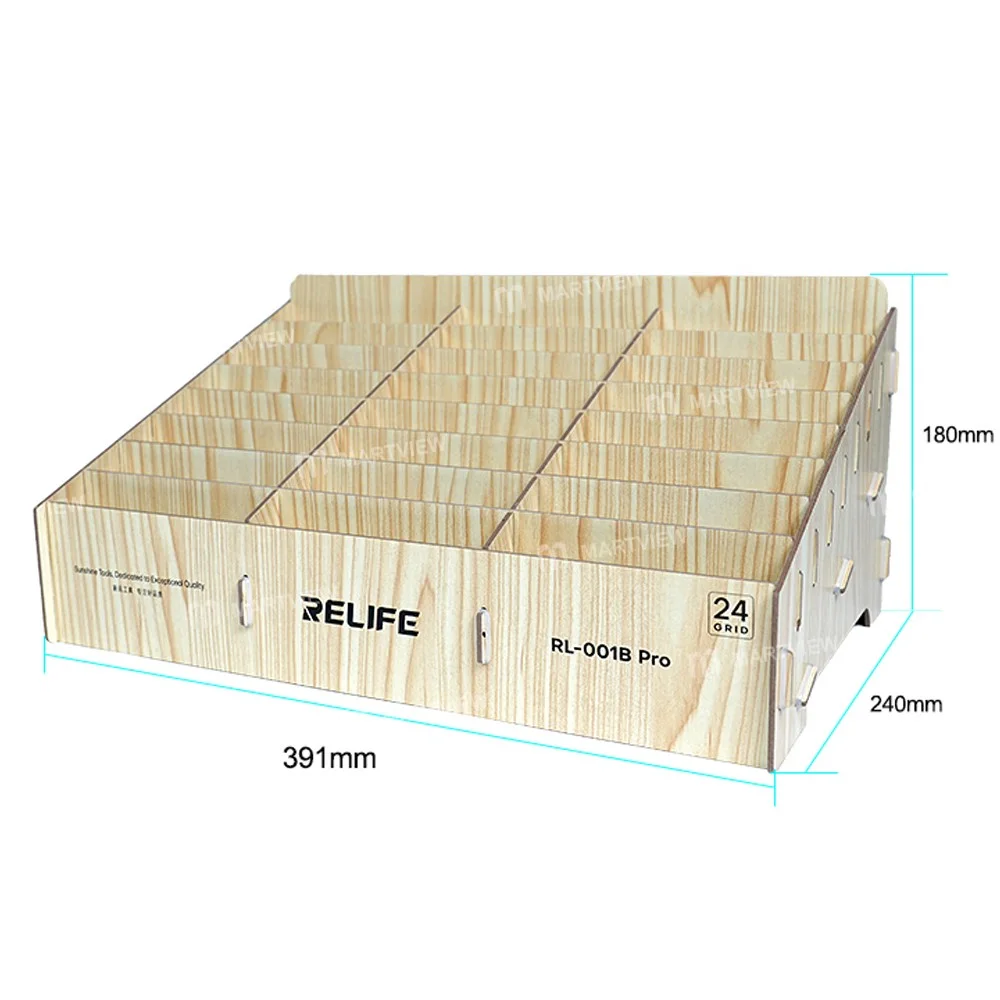 Relife RL-001B Pro 24 Bölmeli Ahşap Dayanıklı Çok Fonksiyonlu Cep Telefonu Saklama ve Yönetim Kutusu