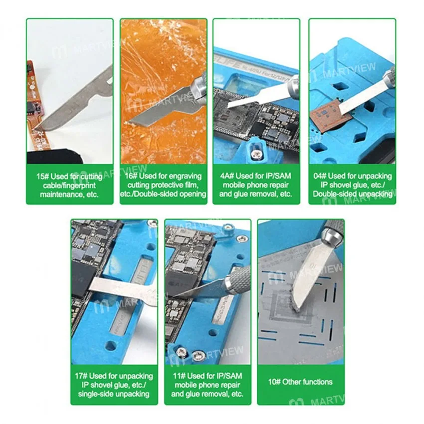 Relife RL-101B 8’i 1 arada Anakart BGA PCB IC CPU Yüksek Dayanıklılıkta Yapıştırıcı Sökme Bıçak Seti
