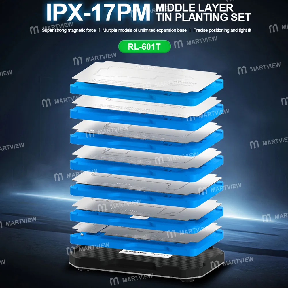 Relife RL-601T 31’i 1 arada Orta Katman Kalay Kaplama BGA Yeniden Lehimleme Platform Seti (iPhone X’ten 17 Pro Max’e kadar)