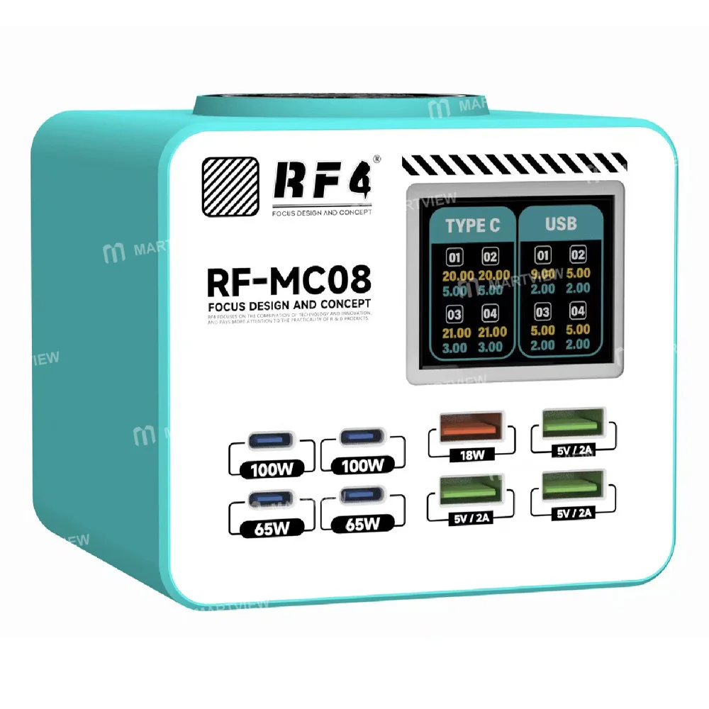 RF4 RF-MC08 150W Akıllı Tam Renkli LCD Ekranlı Çoklu Bağlantı Noktalı Şarj Cihazı, Cep Telefonu / Dizüstü Bilgisayar Şarjı için