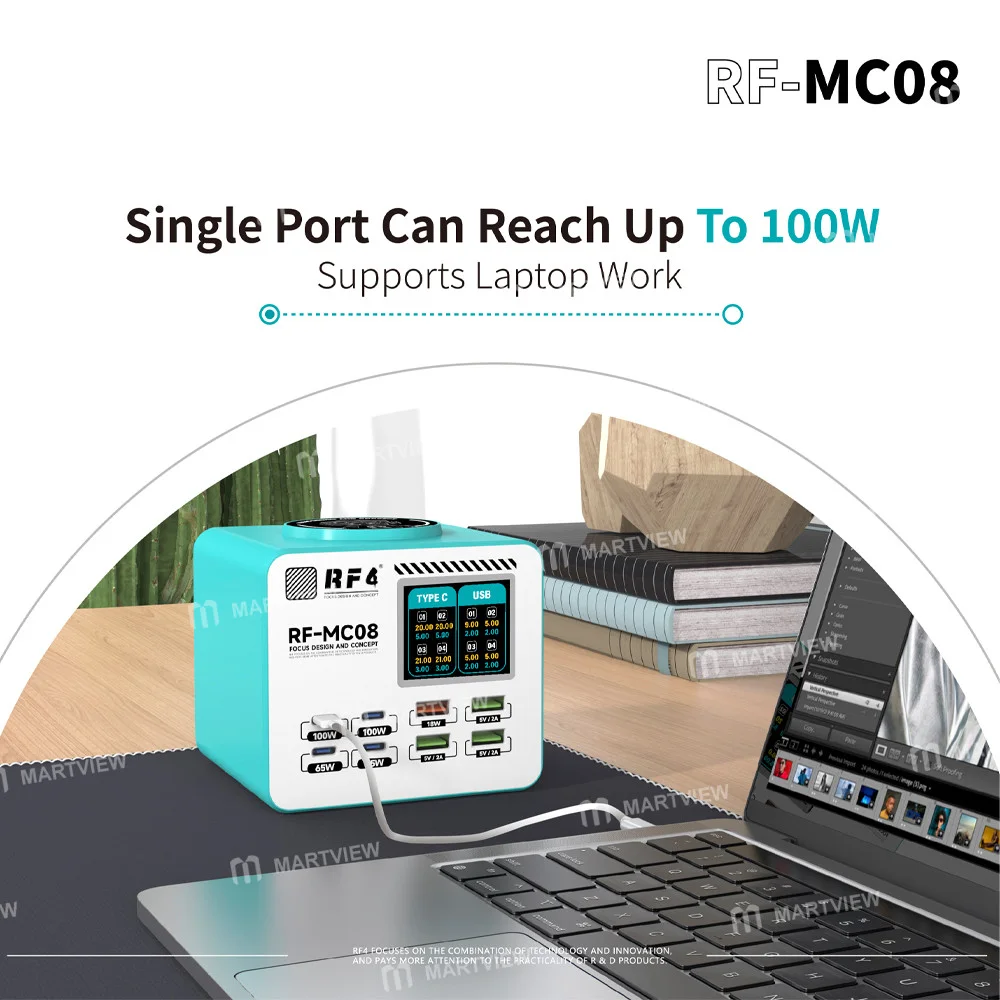 RF4 RF-MC08 150W Akıllı Tam Renkli LCD Ekranlı Çoklu Bağlantı Noktalı Şarj Cihazı, Cep Telefonu / Dizüstü Bilgisayar Şarjı için