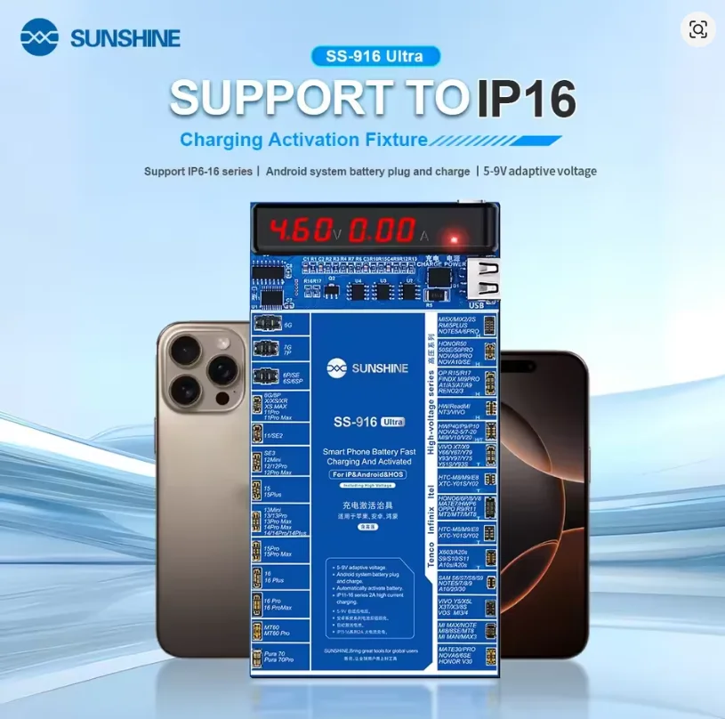 Sunshine SS-916 Ultra V2.0 Dijital Ekran Şarj Aktivasyon Kartı iPhone 6 ila 16Pro Max ve Android için