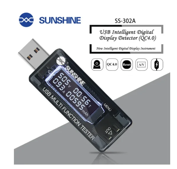 Sunshine USB Şarj Akım Voltaj Test Cihazı USB Arıza Tespit Cihazı SS-302A