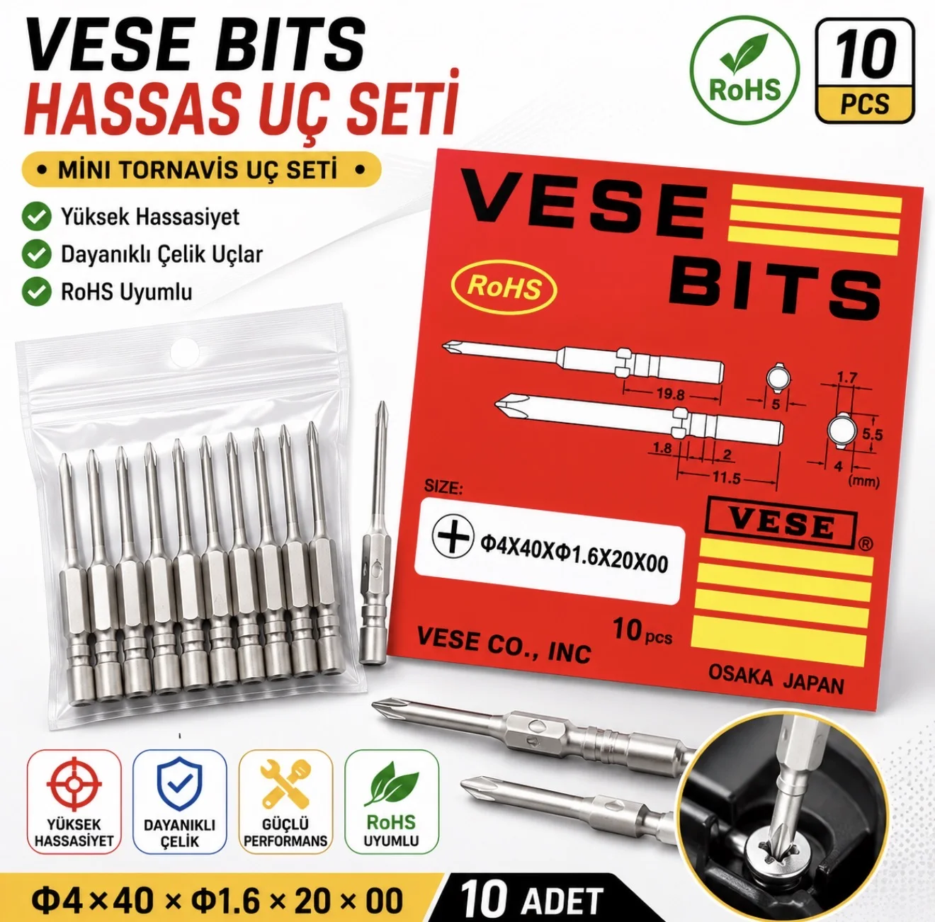 VESE BITS ŞARJLI ELEKTRİKLİ TORNAVİDA UCU 2.5 KALINLIK ( 10 ADETTİR )