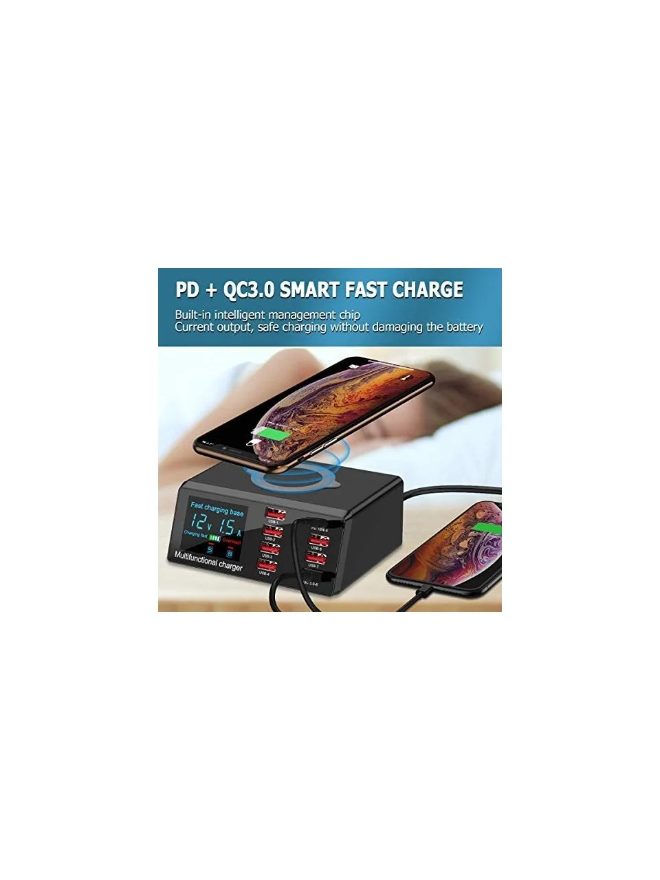 WLX X9 Pd + QC3.0869 8 Portlu Kablosuz USB Şarj Cihazı Siyah