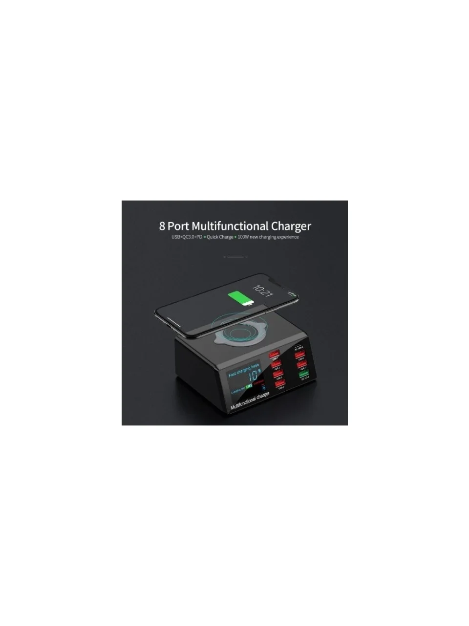 WLX X9 Pd + QC3.0869 8 Portlu Kablosuz USB Şarj Cihazı Siyah
