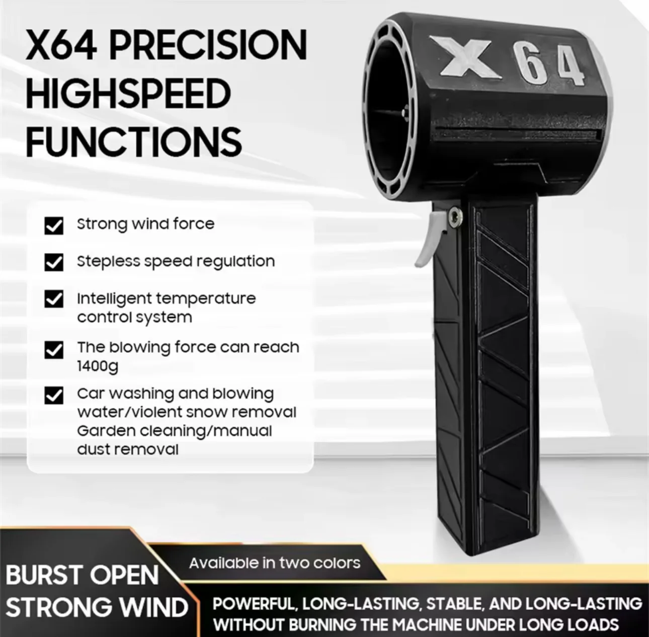 X64 Turbo Jet Fan Araba Şiddetli Üfleyici Fırçasız Motor Yüksek Güçlü El Kanalı Fan İtme 1400g Rüzgar Hızı 240km / s