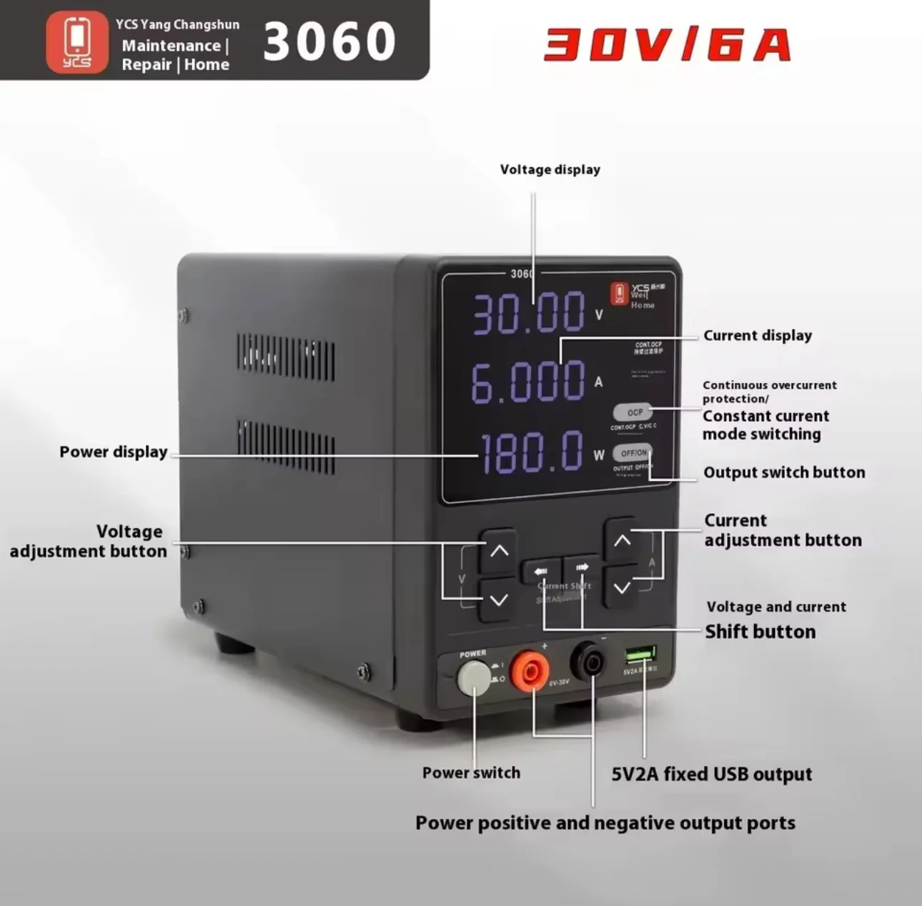 YCS 3060 180W 30V 6A DC Güç Kaynağı Telefon PCB Onarımı Ampermetre