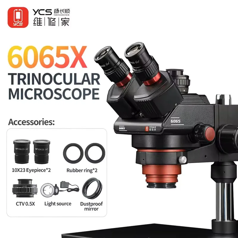 YCS 6065X Trinoküler Mikroskop 0,6-6,5x Büyütme Led Halka Işık Büyük Taban