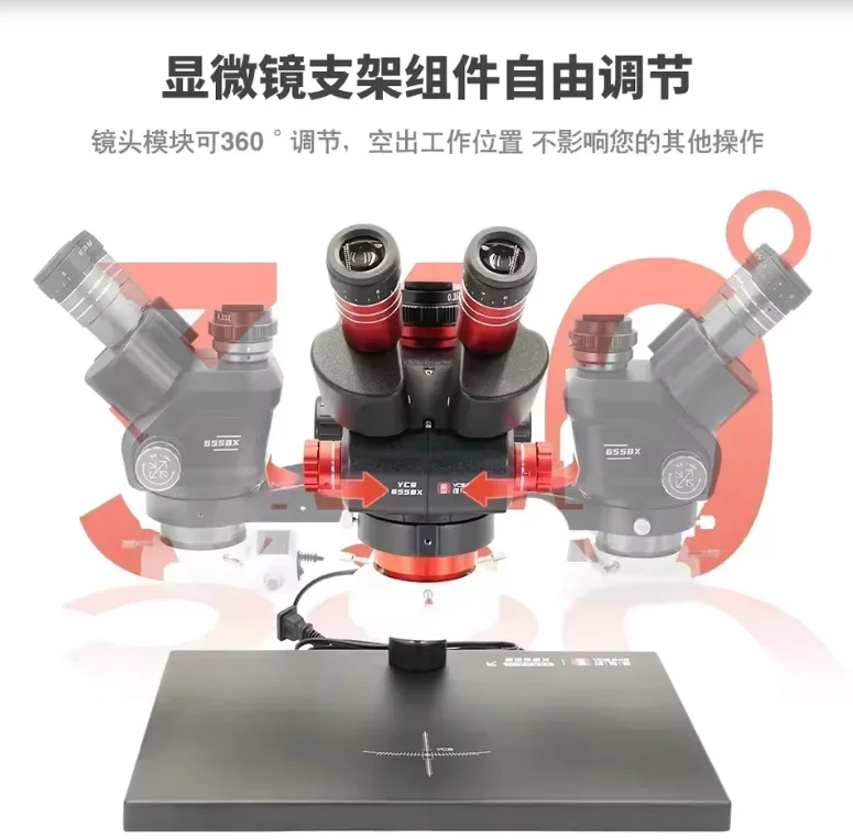 YCS 6558X 6.5X-58X 360° Dönebilen Büyük Tabanlı Trinoküler Stereo Zoom Mikroskop