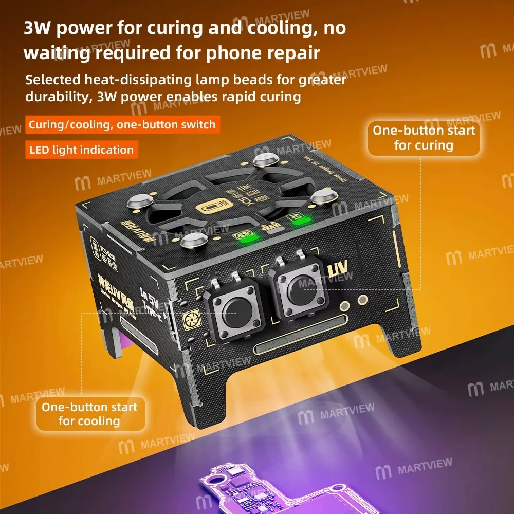 YCS Divine Dragon 2’si 1 Arada UV Kürleme Lambası, Anakart PCB Lehimleme Onarımı için Soğutma Fanı ile Birlikte